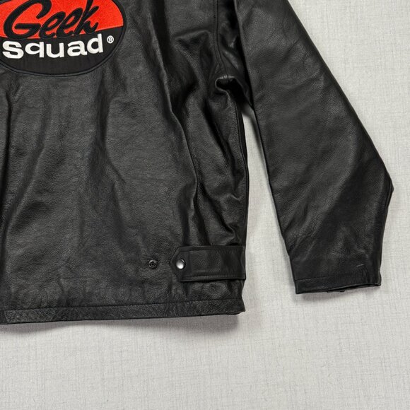 Geek Squad Leather Racing Stripe Jacket Black Orange Cream PC Techies Size L - Picture 5 of 15